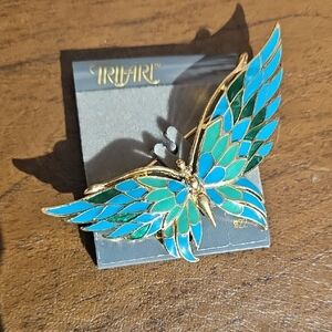 Trifari Vibrant Blue and Green Winged Brooch